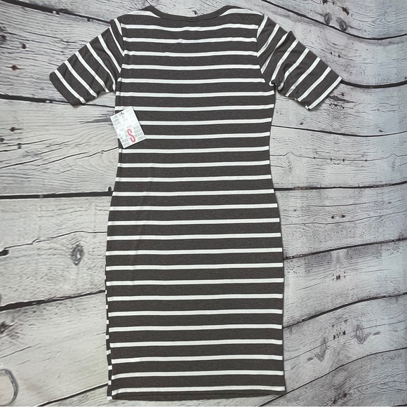 LULAROE Julia brown white striped short sleeve soft lightweight dress NEW size S - Picture 7 of 12